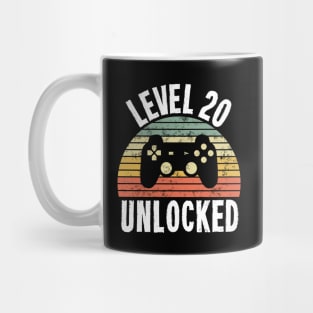 Level 20 Unlocked T-Shirt - 20th Birthday Gamer Gift - Twentieth Anniversary Gift Mug